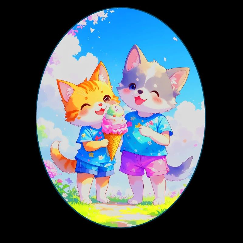Kätzchen, Hündchen & Eiscreme (Oval)