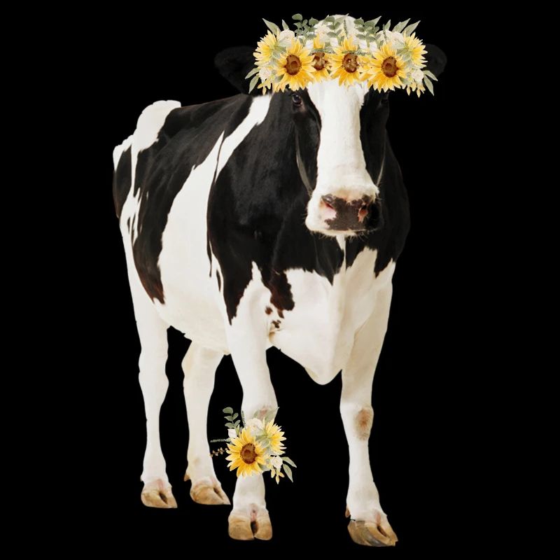 Vache Holstein avec des fleurs