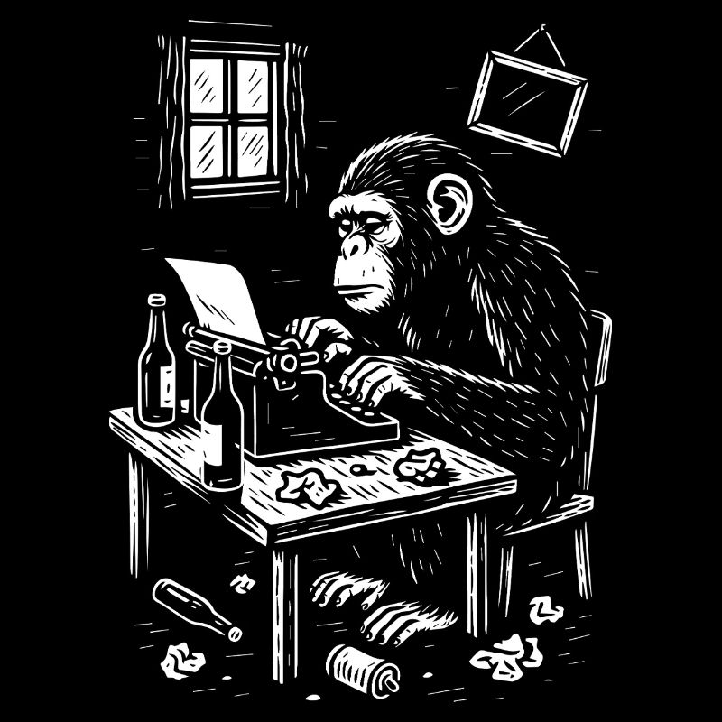 Chimp at the Desk writing a book