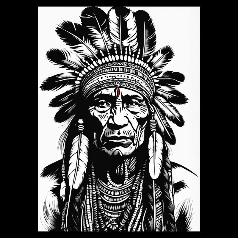 Indigenous chieftain's head with feather headdress