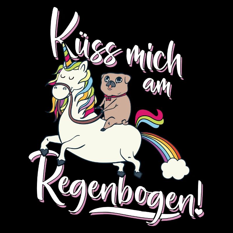 Küss mich am Regenbogen Einhorn Mops Spruch Lustig