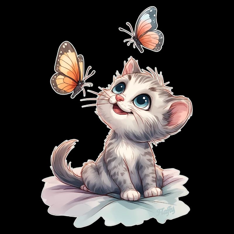 Chaton aux papillons – Aquarelle 🐱🦋