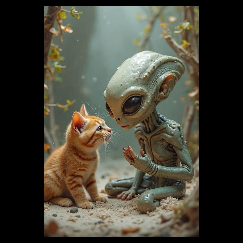Créature extraterrestre avec chat compagnon