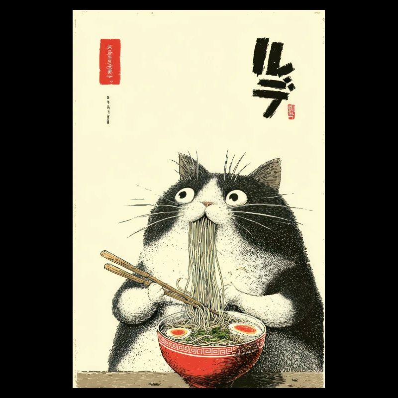 Noodle Cat Ukiyoe Style