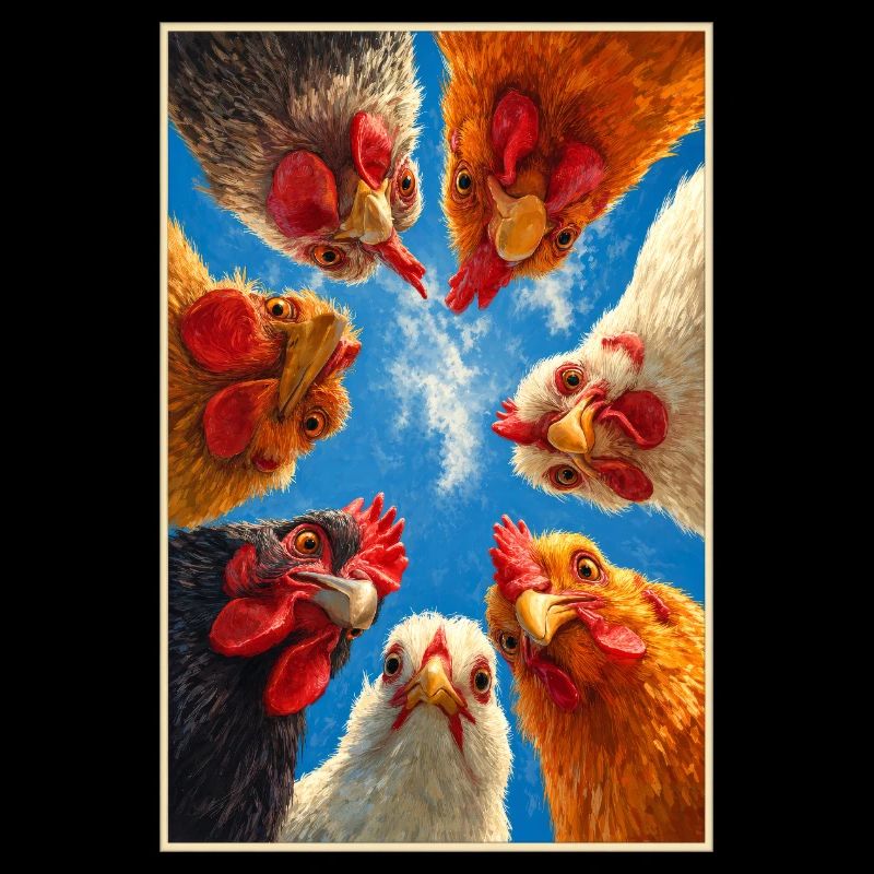 Chickens Gaze Skyward Circle