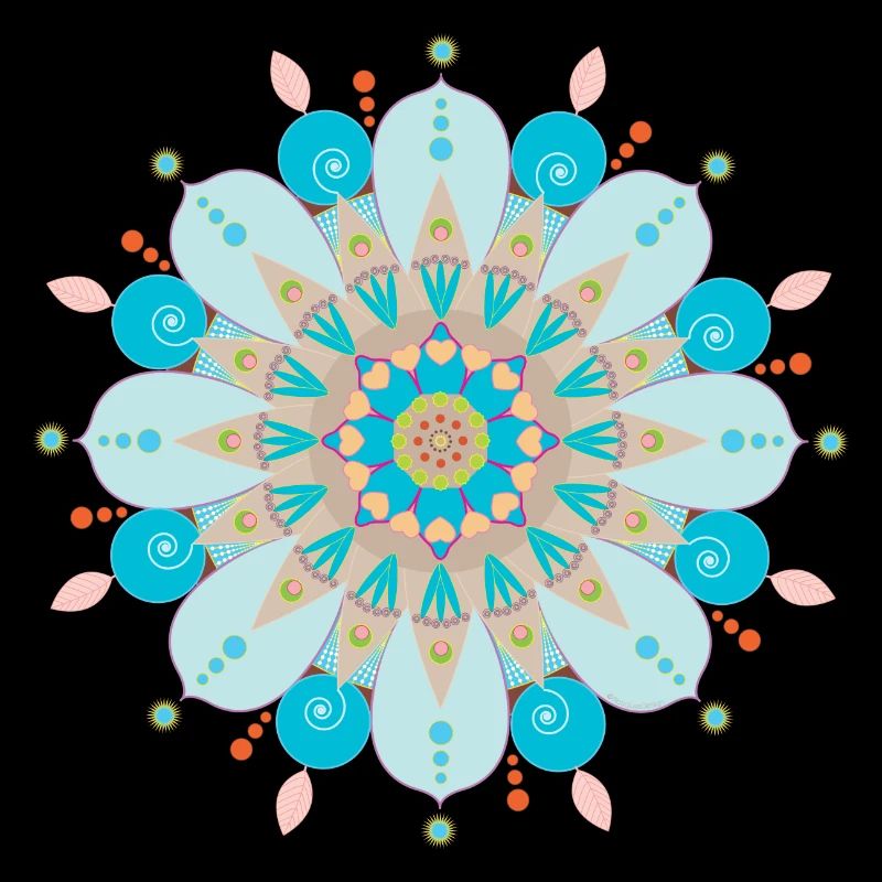 Mandala fleur, bleu, sable