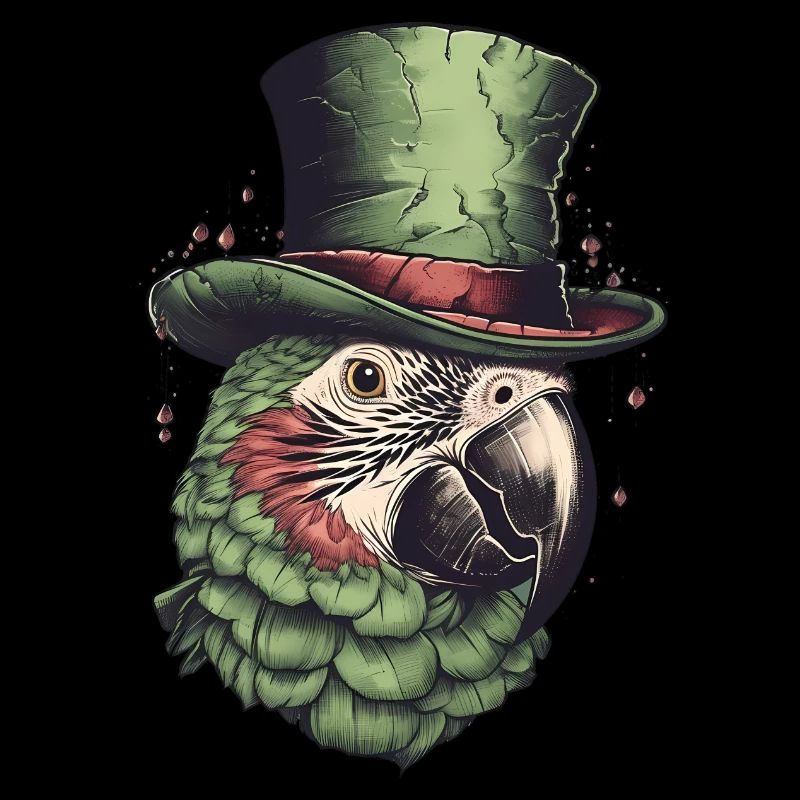 Ara vert cool avec chapeau haut de forme vert