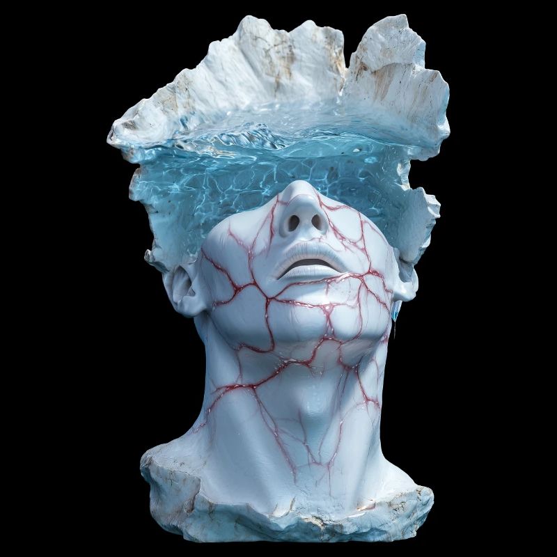 surreal marble statue bust