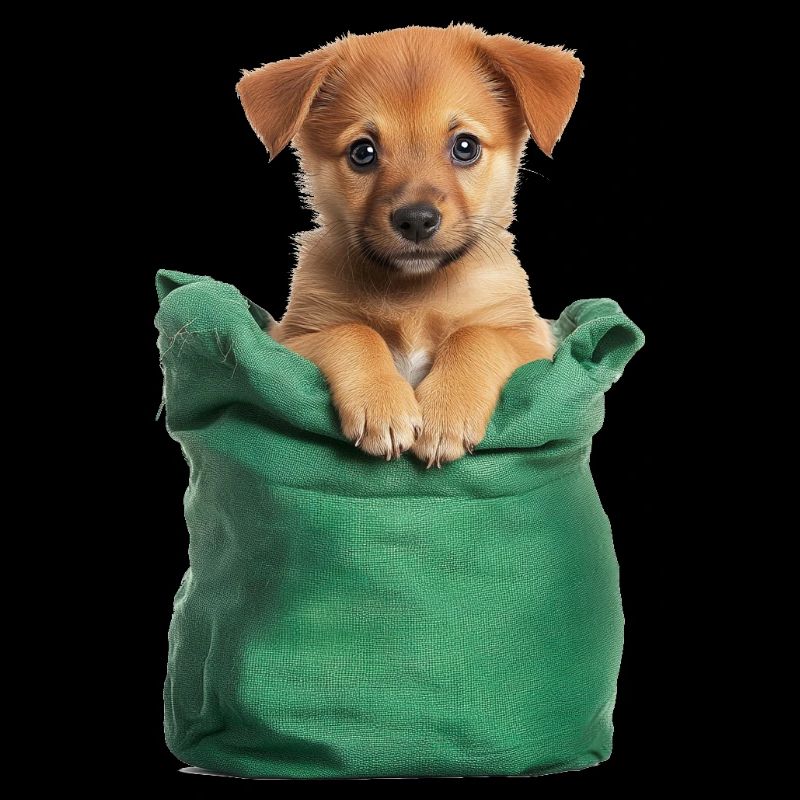 Chiot mignon dans un sac vert
