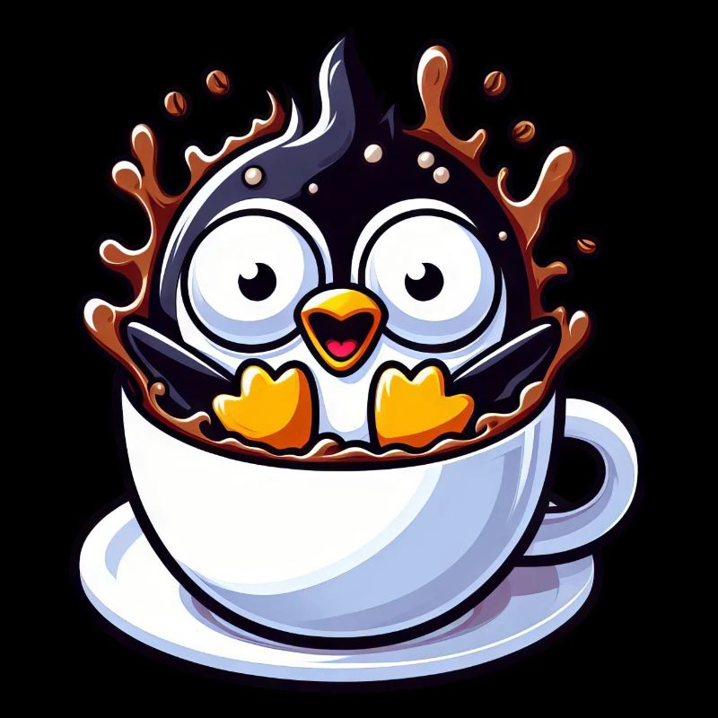 Pinguin Kaffee Kaffeetrinker liebt Koffein