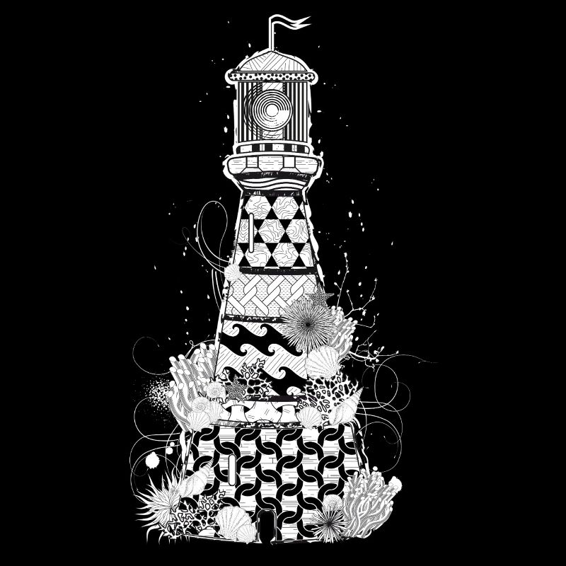 Detailed lighthouse with shells and corals