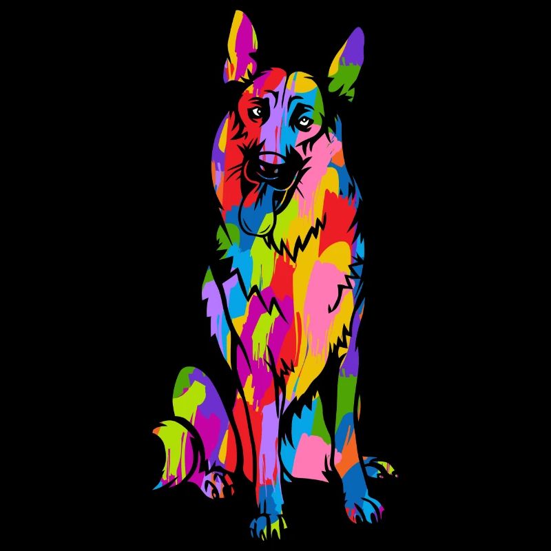 Deutscher Schäferhund Bunt Retro Regenbogen Retro