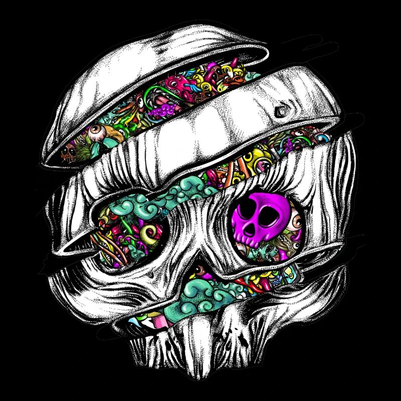 Crâne en tranches avec griffonnages