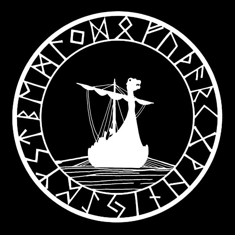 Weißes Wikinger-Langschiff und Kompass