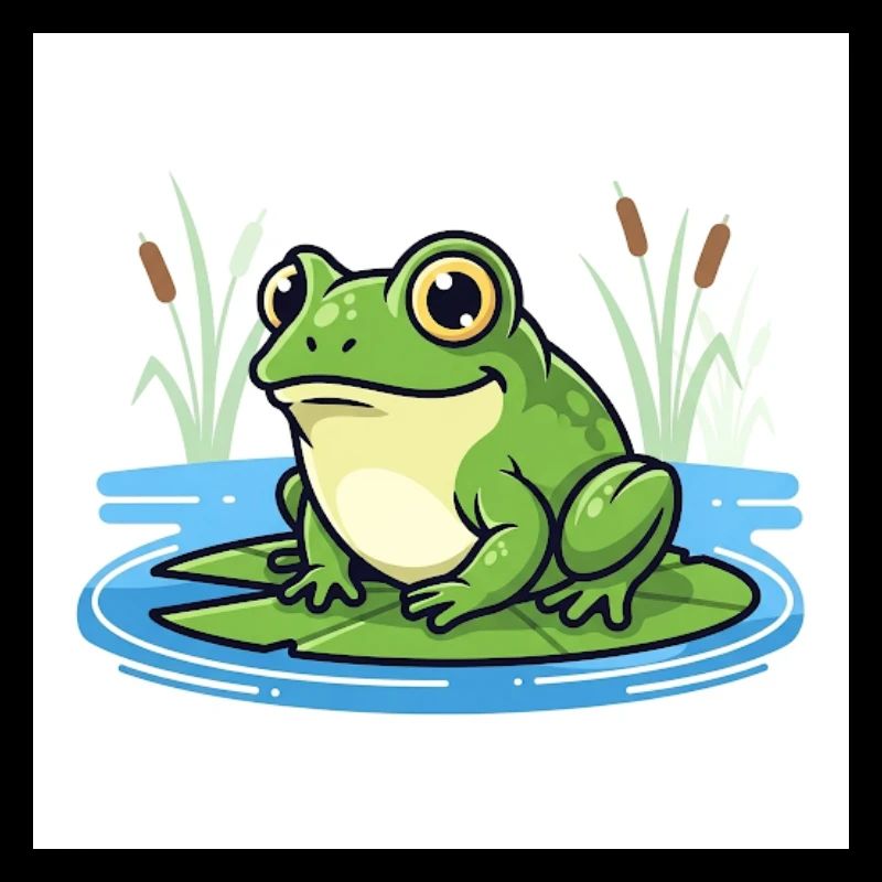 Charming frog on water lily
