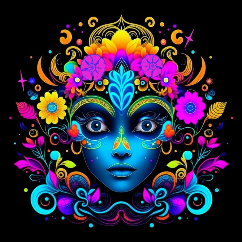 Frau mit Blumen im Haar, psychedelisch