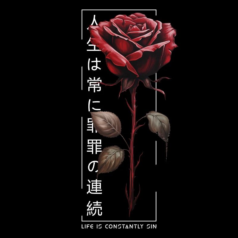 Life Is Constantly Sin Rose Japanese Script