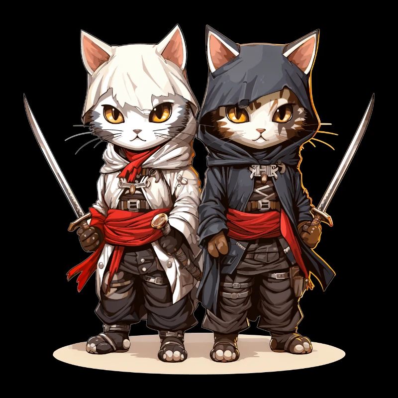 Deux chats samouraïs