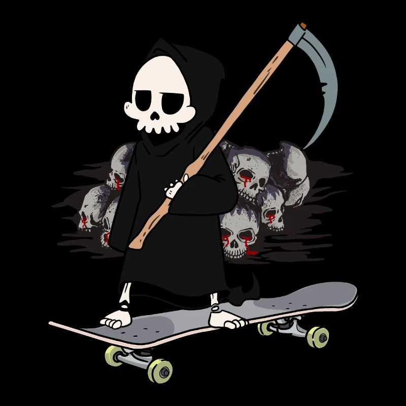 Skateboard Sensenmann Feierabend Ende Horror Tod