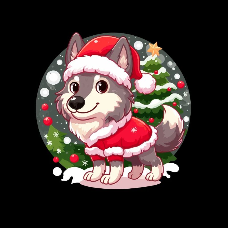 Chiot loup mignon en tenue de Noël