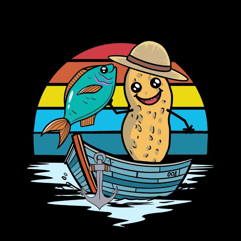 Cacahuète Arc-en-ciel Bateau Poisson Poisson Pêcheur Noix