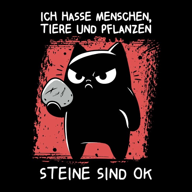 Wurfbereit – Schwarze Katze mit Stein