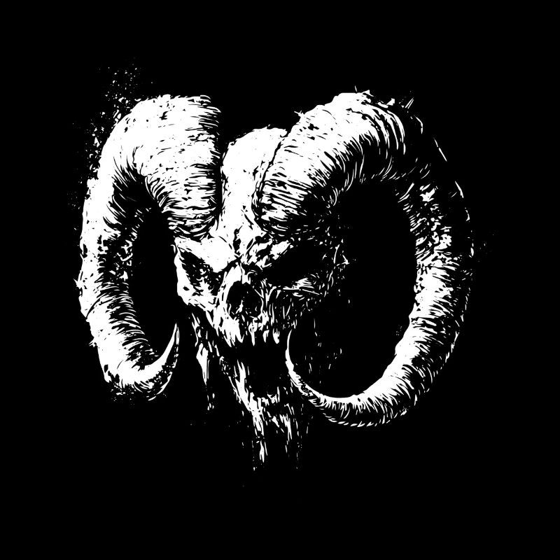 Dämonenschädel mit Widderhörnern – Dark Art