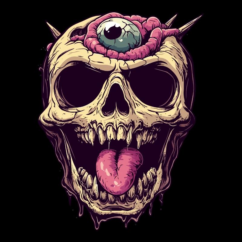 Crâne de zombie dégoûtant avec œil et langue