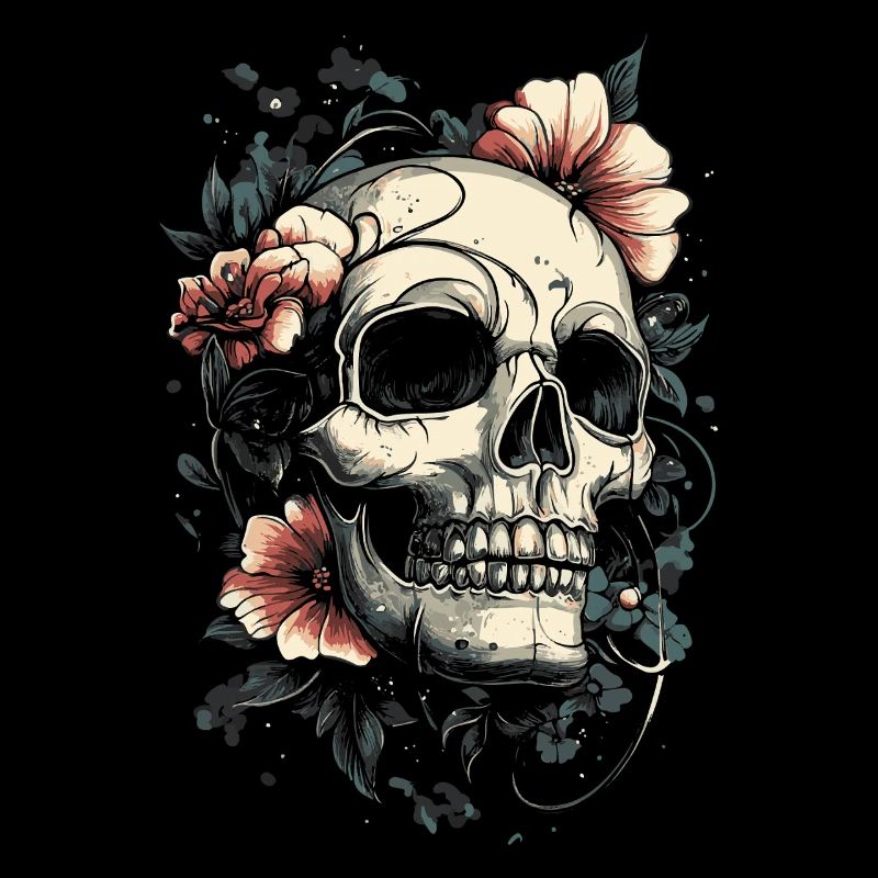 Crâne avec des fleurs style de tatouage