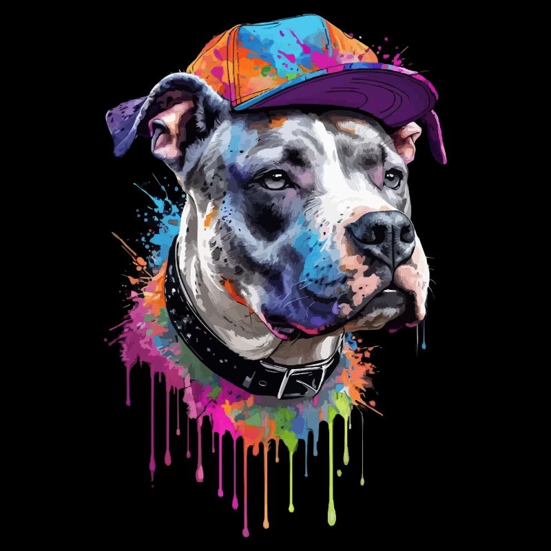 Pitbull Graffiti Hund mit Cap