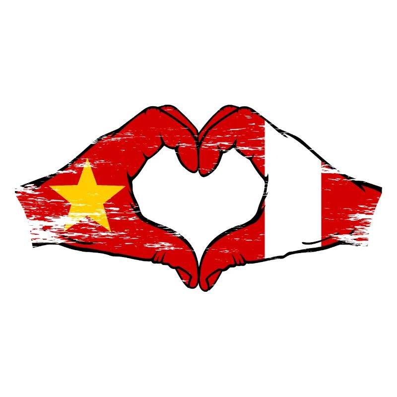 Vietnam Pérou Drapeau Mains Coeur Forme Utilisé