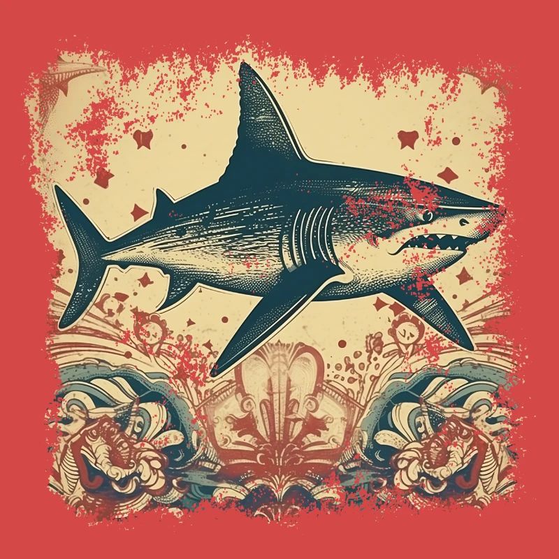 Cool retro shark with 50s patterns