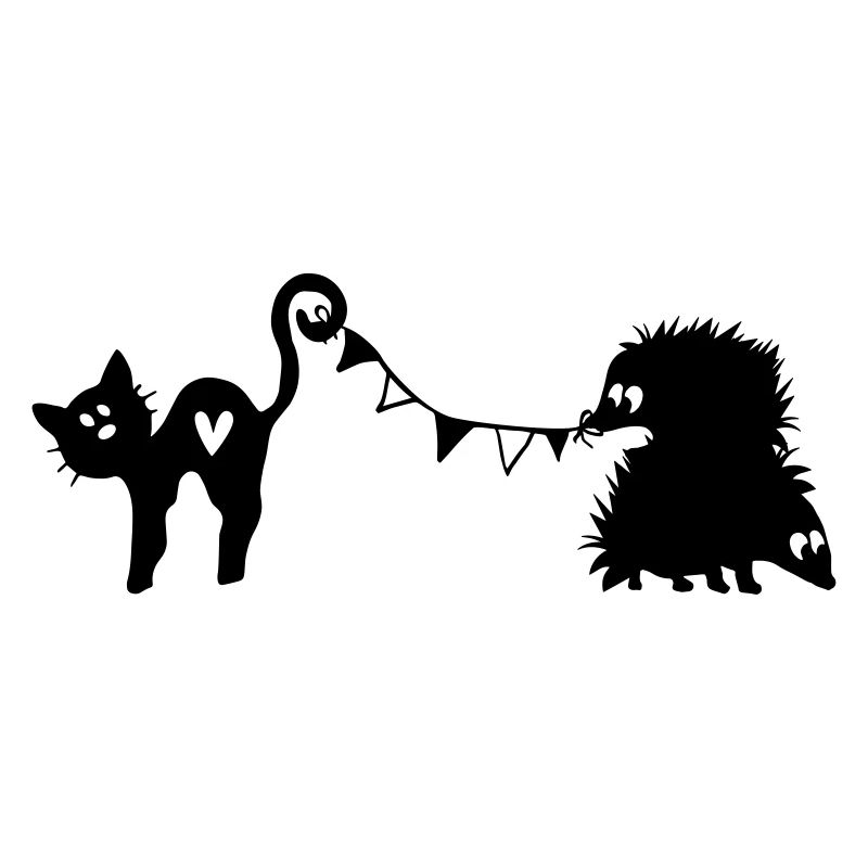 Katze und Igel feiern mit Wimpel