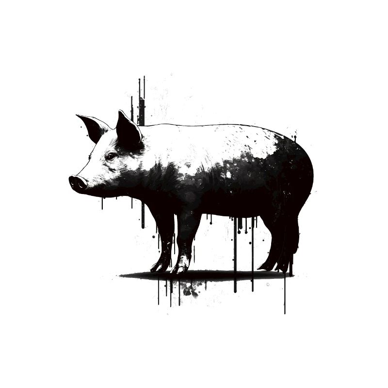Pig Stencil White and Black
