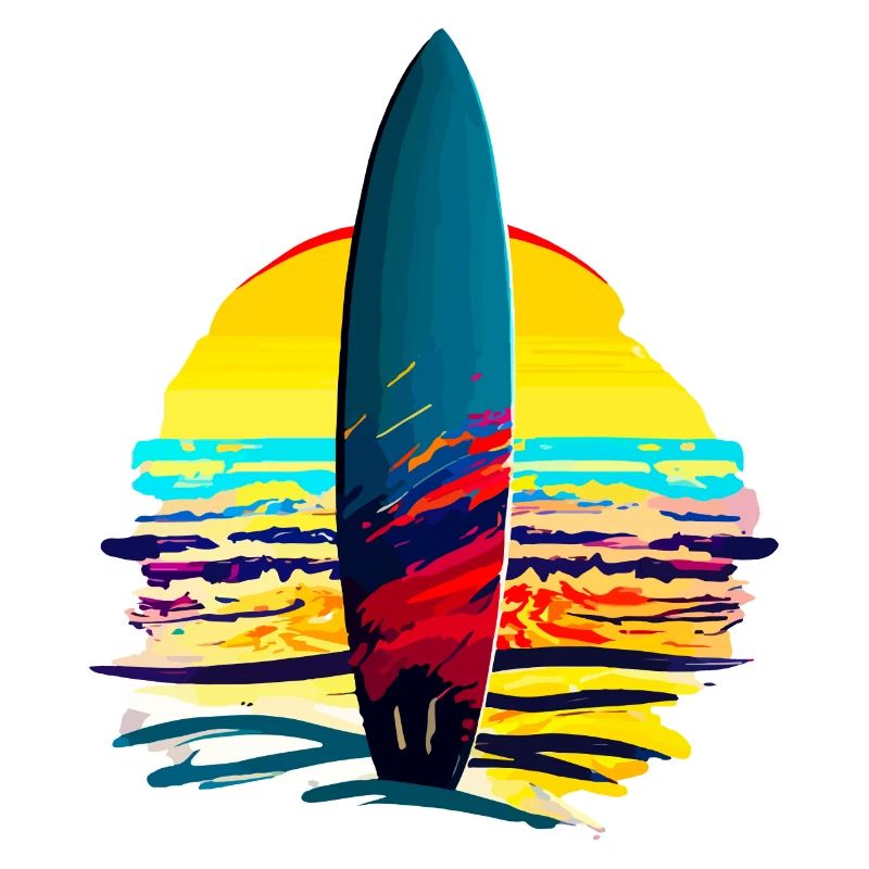 Planche de surf avec couché de soleil