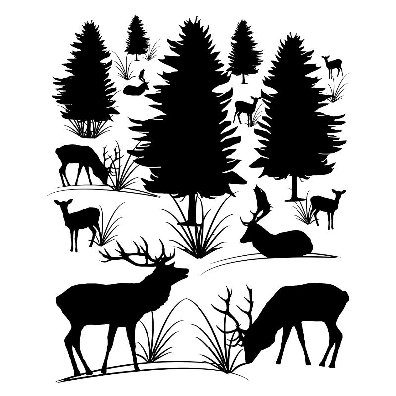 Deer and roe deer in the forest, deer, deer, trees, animals
