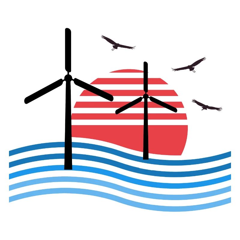 Wind turbine sunset birds