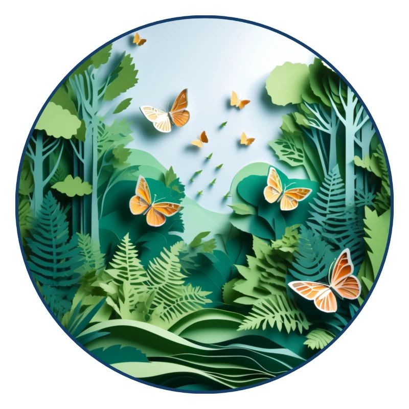 Papillon et forêt 3D Papercut Circle