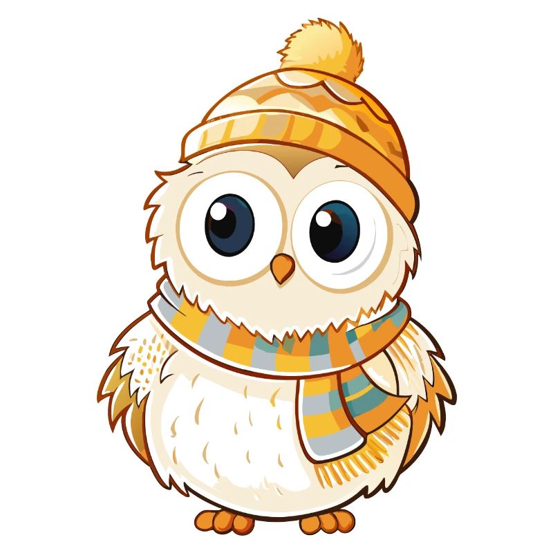 Chouette mignonne avec écharpe et chapeau à pompon.