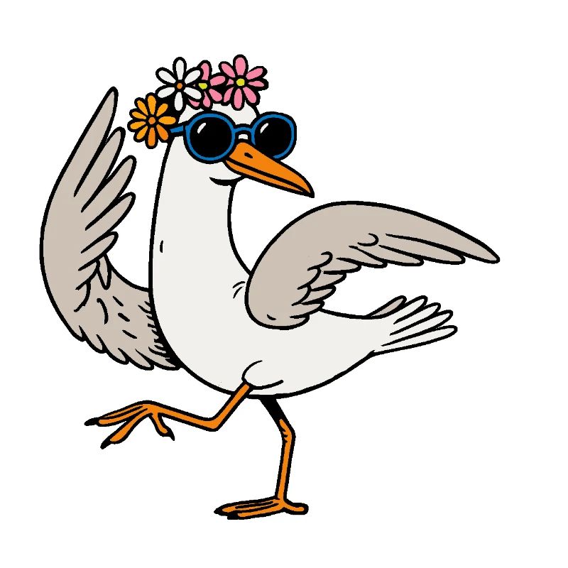 Comic Möwe Vogel Blume Sonnenbrille Blumenkranz