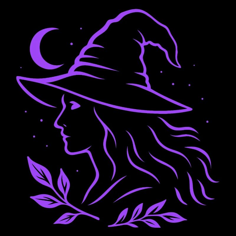 Silhouette de sorcière lune Witchcore Motif