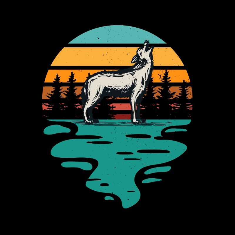Hiking Wolf Retro Wanderer Camping Outdoor