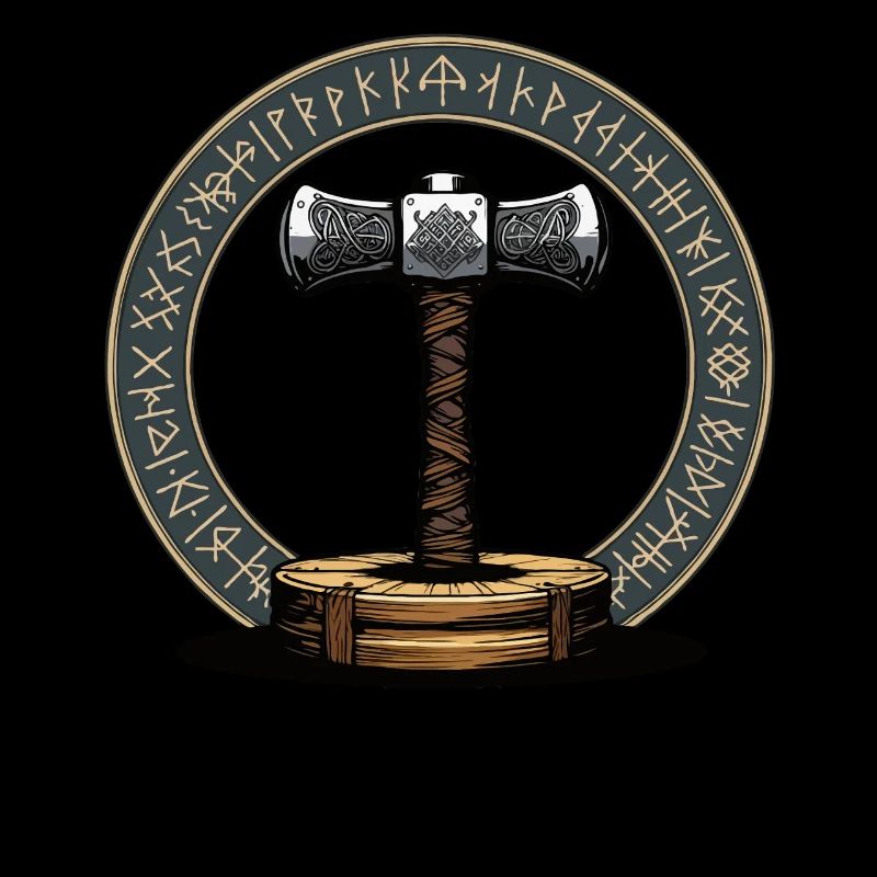 Viking Hammer Warrior Valhalla Runic Circle Thor