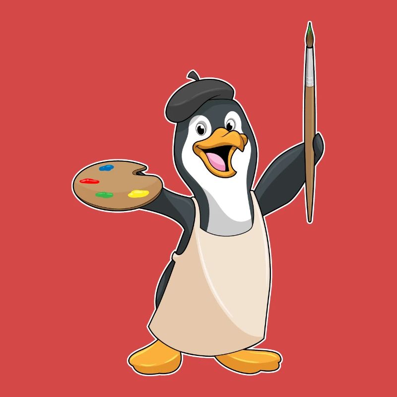 Pinguin als Maler mit Pinsel & Farbe