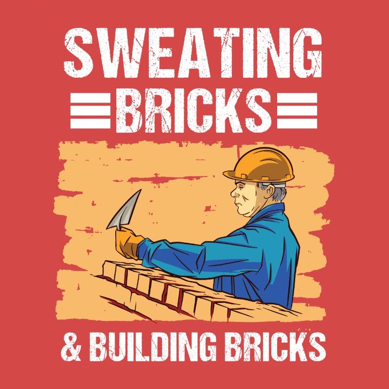 Construction Worker Sweating Bricks & Building Bricks Construction