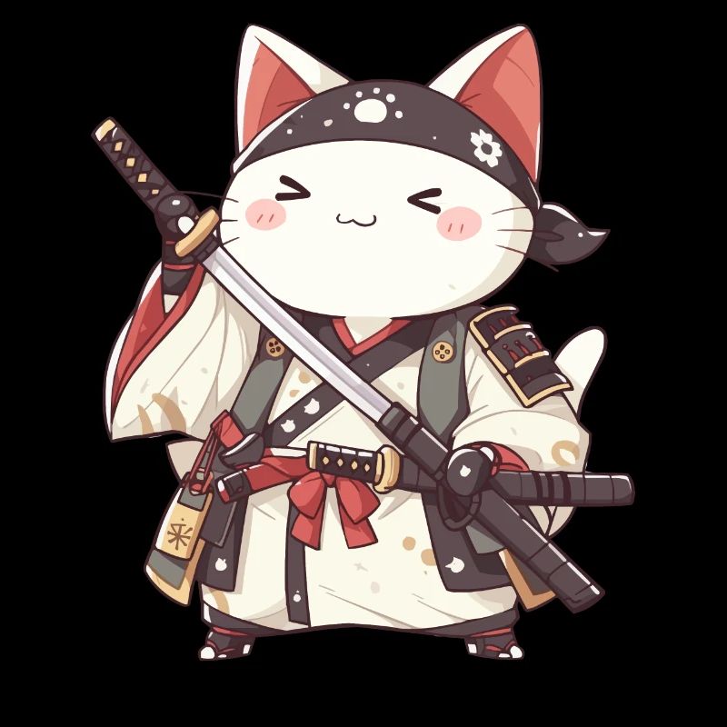 Chat samouraï Kawaii Chat ninja japonais