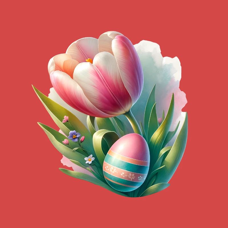 Spring Colorful Tulip With Easter Egg