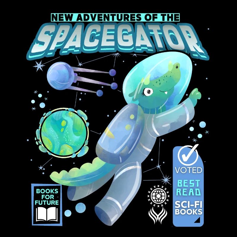 Comic astronaut crocodile alligator in space