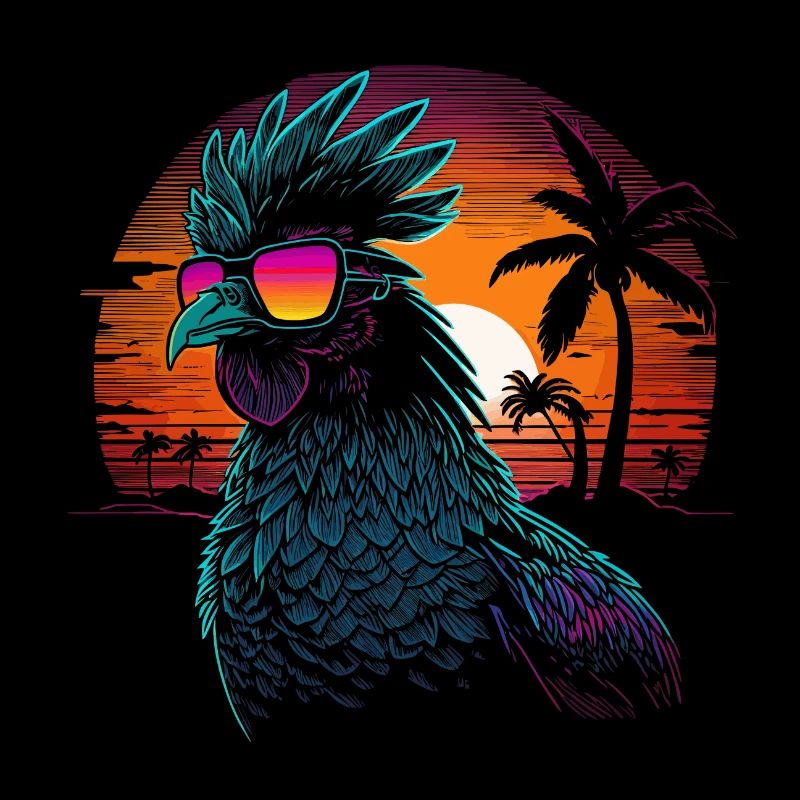 Retro Vintage Neon Kylling Rooster Kylling Solbriller