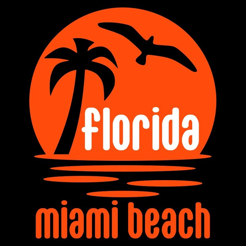 Florida, Miami beach (sun, palm tree, bird)